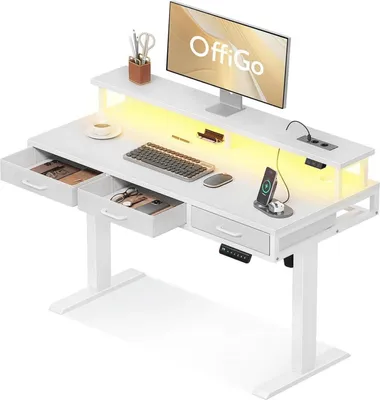 Immagine prodotto di OffiGo Scrivania elettrica con cassetti e supporto per monitor, 120 cm regolabile in altezza, Scrivania in piedi con