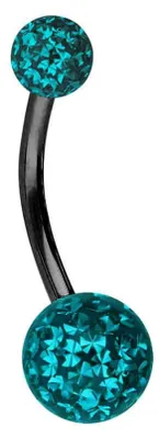 Produktbild von Bauchnabelpiercing Chirurgenstahl Bananabell EPOXY-KUGELN Farbe: Schwarz + Kristall: Zirkonblau Stablänge: 12mm