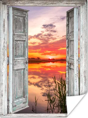 Produktbild von MuchoWow® Poster Landschaft - Sonnenuntergang - Wasser - Aussicht 90x120 cm - Wohnzimmer