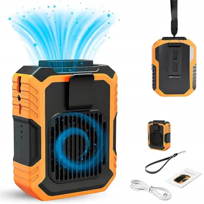 Produktbild von Tragbarer Körper Ventilator 4000mAh Waist Fan mit Beleuchtung 3 Geschwindigkeiten einstellbar mit Taschenlampe Gürtellüfter für Outdoor & Nachtarbeit