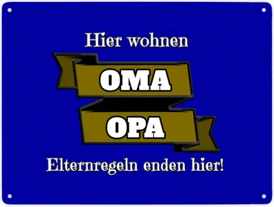 Produktbild von Metallschild XXL in 28x38 cm Hier wohnen Oma & Opa mit Stoffoptik in blau und