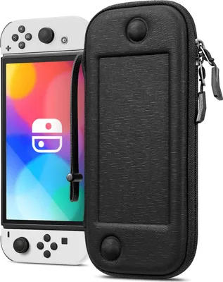 Produktbild von Fintie Slim Tasche Kompatibel mit Nintendo Switch/Switch OLED Modell - [Ultradünn] Stoßfeste Hartschalen Tragetasche mit 10 Spielkartenhaltern für Switch Konsole Joy-Con, Denim Schwarz