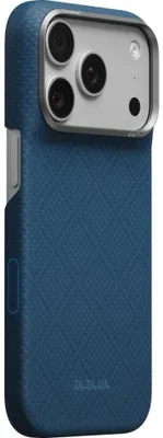 Produktbild von Aramid Handyhülle für iPhone 18 Pro Max / 17 Pro Max, PITAKA Edge Ultra-Slim Case PitaTap mit MagSafe, Blau mit Rautenmuster