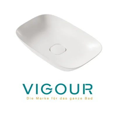 Produktbild von VIGOUR VOGUE Aufsatzschale Aufsatzwaschbecken ProtectPlus Beschichtung 60x38 cm Ablaufabdeckung mit VIGOUR Label, weiß