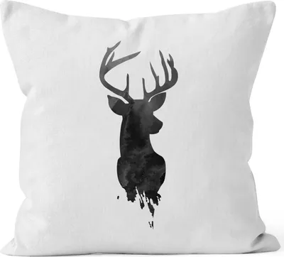 Produktbild von Kissenbezug Hirsch Geweih Kopf Deer Watercolor Polygon Tier Baumwolle quadratisch Autiga® weiß unisize