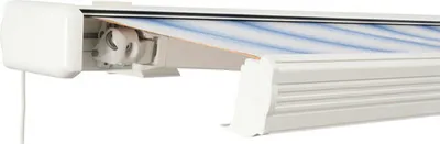 Produktbild von SOLUNA Kassettenmarkise Exquisit 3,5x3 Stoff Dessin 3202344 Gestell RAL 9010 reinweiß Anrtrieb links ink. Motor und Wand