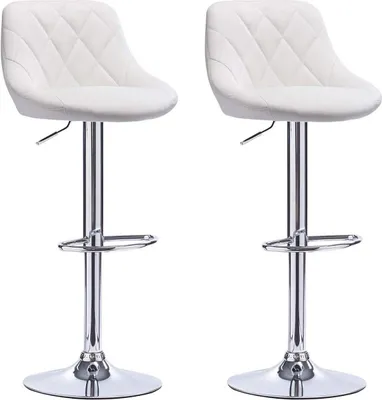 Produktbild von Designer Barhocker Lica – Mit Rückenlehne – Kunstleder – Ergonomisch – Weiß – Höhenverstellbar – 2er set – Für Küche & Bar – Sitzhöhe 60-82cm
