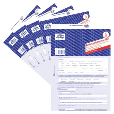 Produktbild von AVERY Zweckform 2873-5 Mietvertrag für Wohnungen und Häuser (Einheitsmietvertrag mit Übergabeprotokoll und Hausordnung, 5-seitiges Formular in A4, selbstdurchschreibend) 5 Stück, blau