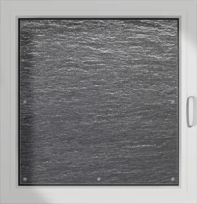 Produktbild von Wallario Lichtschutzbild, Dekorativer Sichtschutz Sonnenschutz 96 x 93 cm mit Motiv: Muster schwarz-weiße Steintafel Optik - Verdunklung ohne Bohren