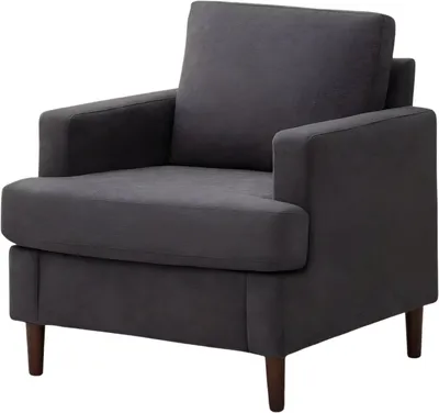 Produktbild von Lounge Fauteuil – Gestoffener Sessel mit Holzbeinen – Moderner Relaxsessel in Dunkelgrau – Komfortabler Wohnzimmersessel