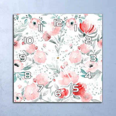 Produktbild von Deko Glasuhr Wanduhr 30x30 Blumen Aquarell Quarz Küchenuhr Bürouhr