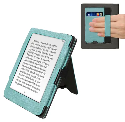 Produktbild von kwmobile Hülle kompatibel mit Tolino Shine 3 Hülle - Flip Case mit Handschlaufe - Kunstleder Cover - Mintgrün Dunkelgrau