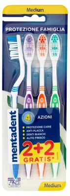 Immagine prodotto di Spazzolino da denti Mentadent, setola media, 4 azioni, confezione da 4 spazzolini