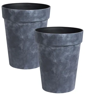 Obrázek produktu pro BELIANI Sada 2 zahradních květináčů tmavě šedá syntetický materiál venkovní květináče rýhovaný vzhled terasa balkon