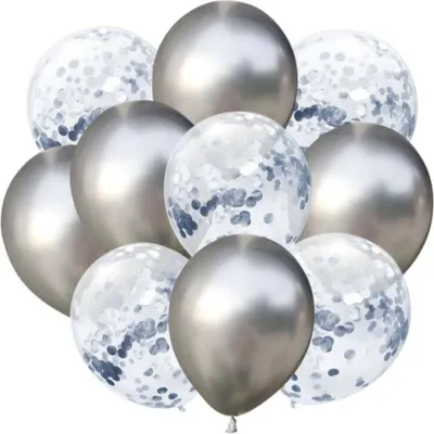 Produktbild von Oblique Unique Konfetti Luftballon Set 10 Stk. Geburtstag Hochzeit Silberhochzeit silber