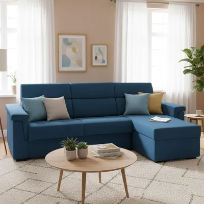 Immagine prodotto di Ganzaria - Divano Letto con Penisola, 285x160 cm blu, Sfoderabile Italy