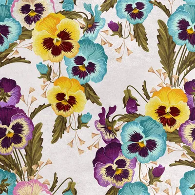Image de Royal Velvet Tissu polyester A coudre - motif pensées multicolores