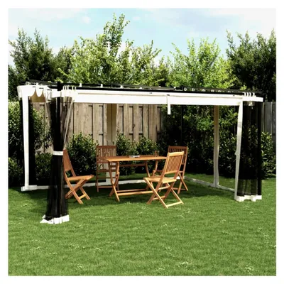 Produktbild von Pavillon 4 x 3 m wasserdicht, stabil und winterfest, Gartenpavillon mit Sonnenschutz, Aluminium-Pavillon mit Vorhängen, Creme