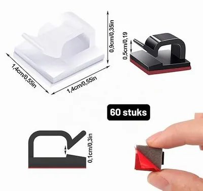 Produktbild von PolkaHome® Kabelhalter selbstklebend, 60 Stück, Kabelclips Kabelklemmen für Kabel 0,1-0,5 cm, transparent