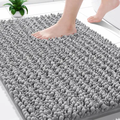 Produktbild von Badematte Chenille rutschfest 51 x 81 cm Grau Mikrofaser maschinenwaschbar