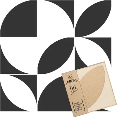 Produktbild von Tile Fliesen Schablone zum Malen 4 Stück Set 33x33 cm, Zamora Rund Geometrisch Modern, Kunststoff Wiederverwendbare Bodenschablone DIY