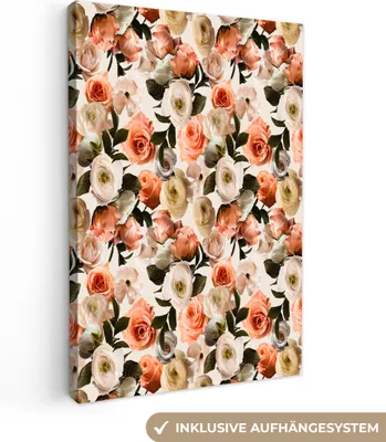 Produktbild von OneMillionCanvasses® - Leinwandbilder - 90x140 cm, Blumen - Rosen - Farben, Wandbilder Kunstdruck Wanddekoration - Wandschmucke - Schlafzimmer