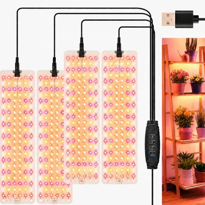 Produktbild von 528 LED Pflanzenlampe Vollspektrum,Pflanzenlicht Dimmbar mit Timer,Wachstumslampe für Zimmerpflanzen Gewächshaus Blumen,4 panel,Fünffarbige LED-Perlen