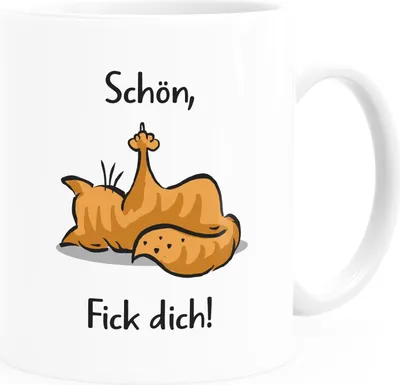 Produktbild von Kaffee-Tasse Spruch Katze Sarkasmus Schön Fick Dich! Kein Bock Büro lustige Kaffeebecher MoonWorks® Uni-Weiß Keramik-Tasse