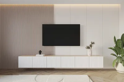 Produktbild von ALTDECOR TV-Schrank NOA-2-W mit Gefrästen Fronten 3x100x40x40 Lowboard hängend, TV Möbel, TV Cabinet, Fernsehtisch, Fernsehschrank, TV Kommode, TV Tisch, TV Sideboard, TV Board - Artisan / Weiß