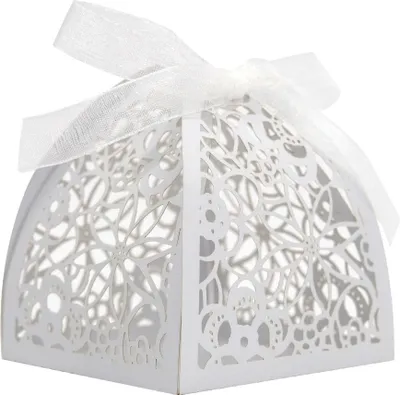 Produktbild von Satz Von 50, Laser Cut Blumen Hochzeit Gunst Boxen, Papier Party Hochzeit Gunst Band Süßigkeiten Boxen Für Valentinstag Party