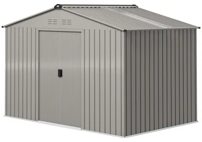 Produktbild von Geräteschuppen, Gerätehaus Metall mit Schiebetür, Gartenhaus, Belüftungsfenster, Grau | Stahlkonstruktion | 24,5 kg | 277 x 195 x 192 cm