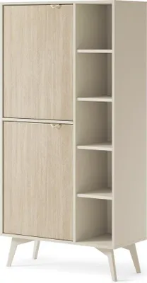 Zdjęcie produktu dla BETTSO Regał dwudrzwiowy z półkami eleganckie złote uchwyty FIRR 80x160cm Piaskowy beż + wzór w jodełkę Scandi