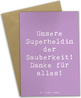 Produktbild von Mr. & Mrs. Panda Grußkarte Spruch Putzfrau Superheldin - Lavendeltraum - Geschenk, Danke sagen, Grußkarten, Freundschaft, Dankesgeschenk, Wertschätzung, Bedanken