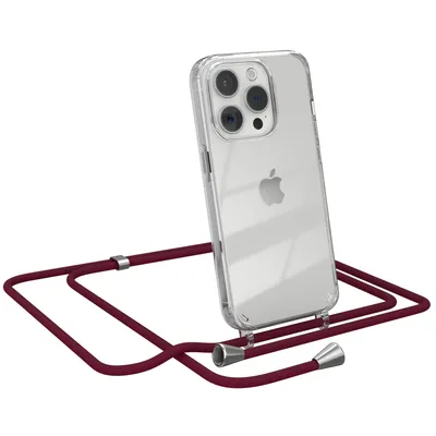 Produktbild von EAZY CASE Handykette kompatibel mit Apple iPhone 15 Pro, Handyhülle mit Umhängeband, Handykordel, Schutzhülle Clear, Band in Rot