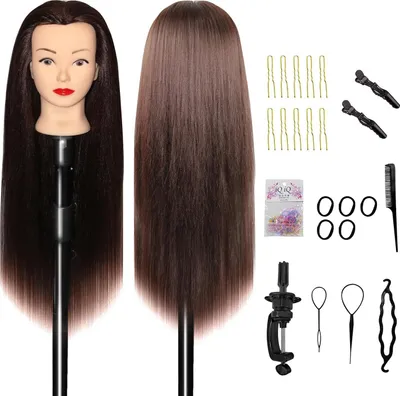 Produktbild von Trainingsköpfe   von dem Hochtemperaturfaser Haar 26zoll Trainingskopf für Frisöre with stand DIY Haare Frisuren Set (rötlich-schwarz)