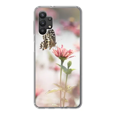 Produktbild von MuchoWow® Handyhülle Schutzhülle Hülle für Samsung Galaxy A32 5G Schmetterling - Blume - Rosa Silikon Softcase Handy Hülle - Softcase