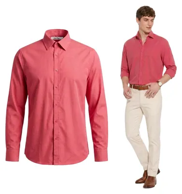Zdjęcie produktu dla Koszulka męska, bawełna, casual, letnia, długi rękaw, elegancka, czerwona, rozmiar XL