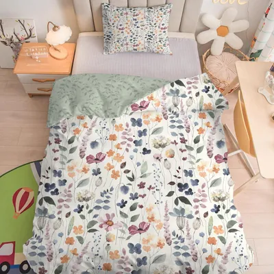 Immagine prodotto di Biancheria per culla, 100x135 cm, set da 2 pezzi, beige, motivo floreale, microfibra, con cerniera