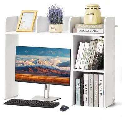 Obrázek produktu pro Psací stůl, regál, organizér se 2 zásuvkami, rozměry 94,5 x 24,1 x 73,4 cm, barva bílá, materiál: dřevotříska