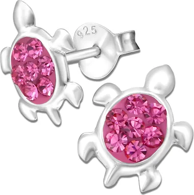 Produktbild von Mädchen Ohrstecker aus 925 echt Sterling Silber mit Zirkonia Ohrringe Schildkröte Tiere für Kinder Frauen Damen pink K331