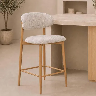 Produktbild von Milton & Oldbrook Chenille Niedriger Barhocker Vannes Beige - Eiche
