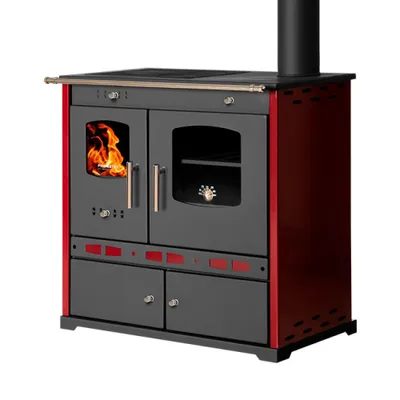 Produktbild von Kaminofen-Ofen-Holzofen-Küchenofen-Küchenhexe-Prometey-Perfect Eco Lux-rechtem Kamin-burgunderrot-7.5kW