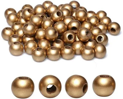 Immagine prodotto di Perline in legno con foro grande, color oro, 20 mm, foro da 8 mm, 50 pezzi