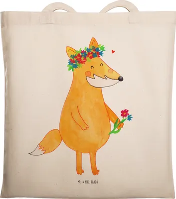 Produktbild von Mr. & Mrs. Panda Tote Bag Fuchs Blumen - Transparent - Geschenk, Jutebeutel, canvas tasche, Beutel, Shopping, Ich, Blumenliebe, Boho, Freundinnen