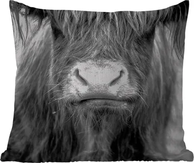 Produktbild von MuchoWow® Outdoor Kissen - Schottisches Hochlandrind - Kuh - Schwarz - Weiß - Tiere - 40x40 cm - Wetterfest - Lounge Kissen - Kopfkissen - Interieur - Polster mit Bild
