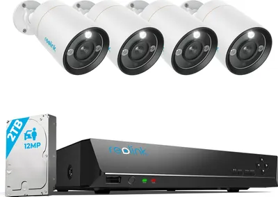Produktbild von Reolink 12MP Überwachungskamera Aussen Set, 4 X PoE IP Kamera Überwachung Outdoor, Spotlights, Personen-/Fahrzeugerkennung, 2-Wege-Audio,RLK8-1200B4-A