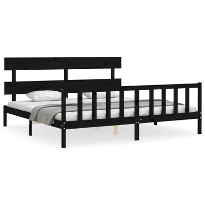 Produktbild von vidaXL Massivholzbett mit Kopfteil Schwarz 200x200 cm