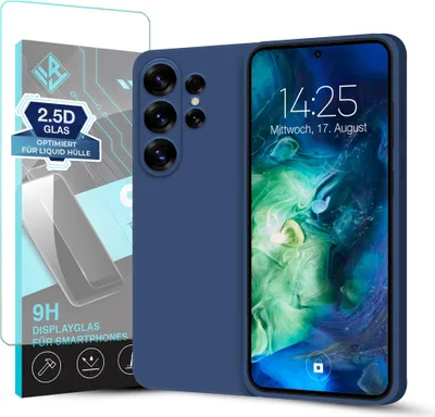 Produktbild von Hülle für Samsung Galaxy S26 Ultra mit 9H Displayglas Displayschutz Case Cover Bumper Smartphone Softgrip Schutzhülle Farbe: Blau