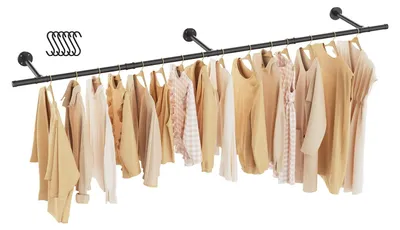 Produktbild von Kleiderständer Wandmontage - Kleiderstange - Kleiderständer Metall - Kleiderständer Schwarz - 211 cm - Minimalistisches Design - Garderobenstange