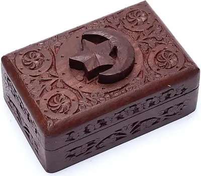 Produktbild von Tarotbox Stern & Mond Holzschnitzerei – 2er-Set – 15 x 10 cm